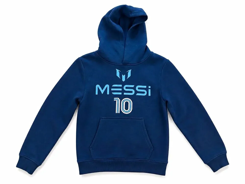 Messi Unisex Kids Blue Pullover Hoodie, Logo, Hooded, Pockets, Size S8